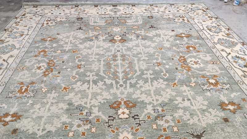 Ashley With a Y 10.6X11.6 Light Blue and Ivory Hand-Knotted Oushak Rug | Banana Manor Rug Company