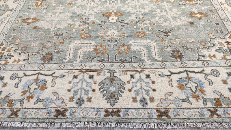 Ashley With a Y 10.6X11.6 Light Blue and Ivory Hand-Knotted Oushak Rug | Banana Manor Rug Company