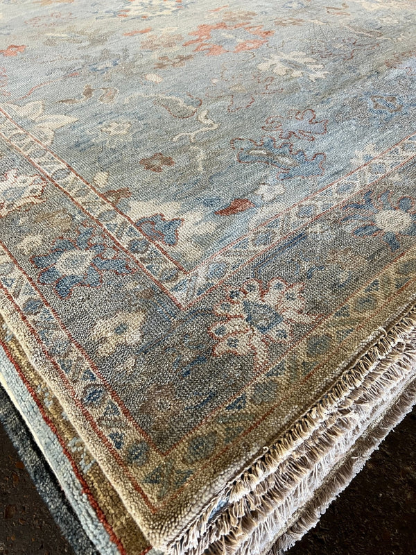 Aster 8x10.3 Light Blue and Grey Hand-Knotted Oushak Rug | Banana Manor Rug Company