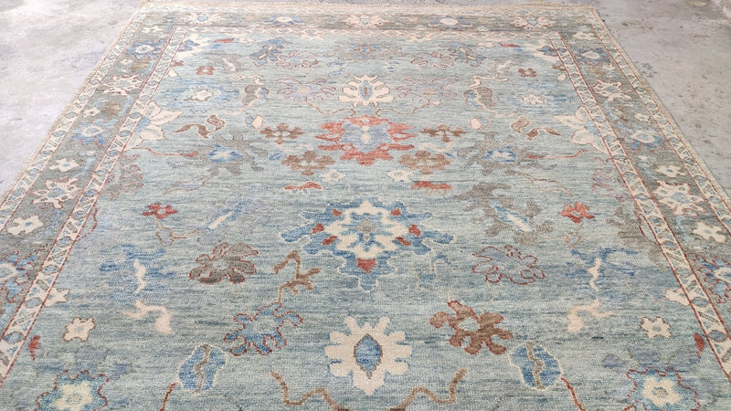 Aster 8x10.3 Light Blue and Grey Hand-Knotted Oushak Rug | Banana Manor Rug Company