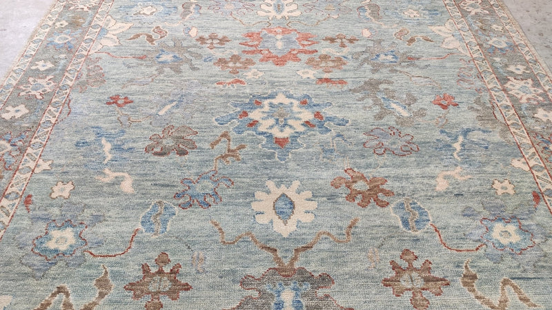 Aster 8x10.3 Light Blue and Grey Hand-Knotted Oushak Rug | Banana Manor Rug Company