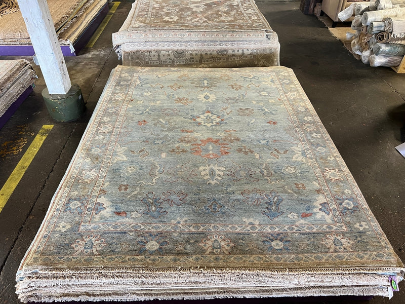 Aster 8x10.3 Light Blue and Grey Hand-Knotted Oushak Rug | Banana Manor Rug Company