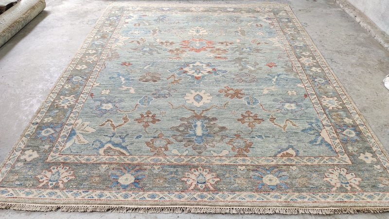 Aster 8x10.3 Light Blue and Grey Hand-Knotted Oushak Rug | Banana Manor Rug Company