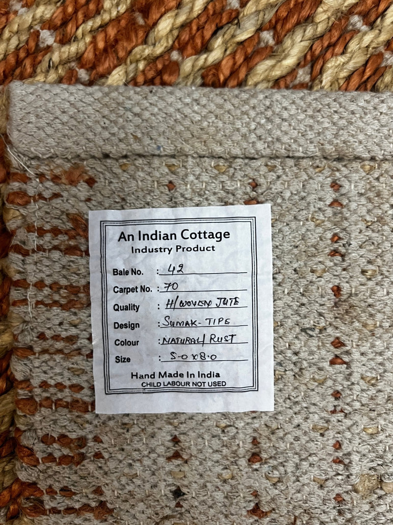 At Toon 5x8 Handwoven Natural and Rust Striped Jute Rug | Banana Manor Rug Factory Outlet