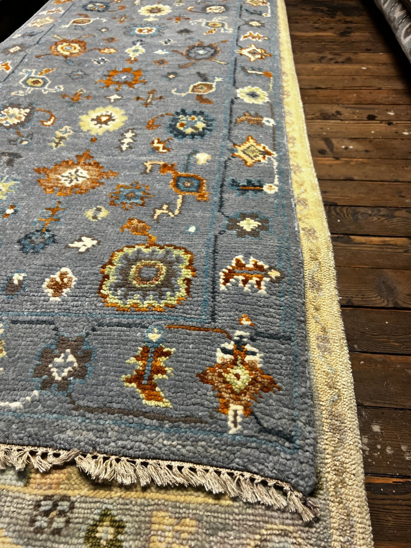 Audrey Tautou 2.6x13 Light Blue Hand-Knotted Oushak Runner | Banana Manor Rug Factory Outlet