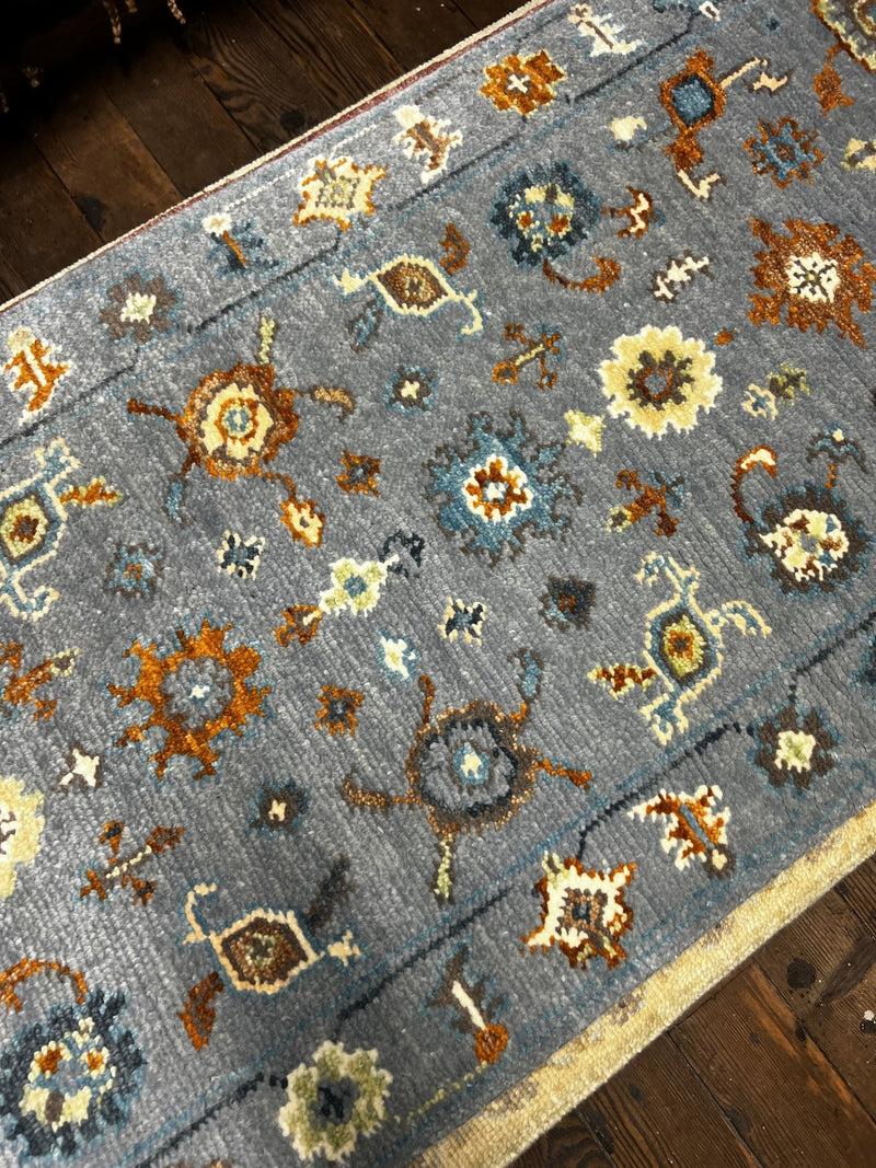 Audrey Tautou 2.6x13 Light Blue Hand-Knotted Oushak Runner | Banana Manor Rug Factory Outlet