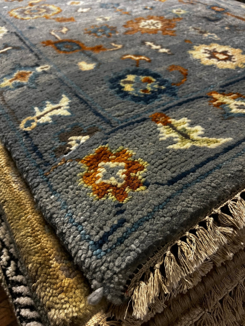 Audrey Tautou 2.6x13 Light Blue Hand-Knotted Oushak Runner | Banana Manor Rug Factory Outlet