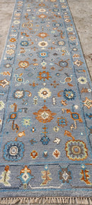 Audrey Tautou 2.6x13 Light Blue Hand-Knotted Oushak Runner | Banana Manor Rug Company