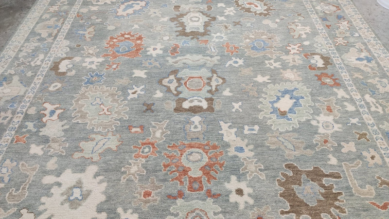 Aurora 9.6x13 Geenish Blue Hand-Knotted Oushak Rug | Banana Manor Rug Company