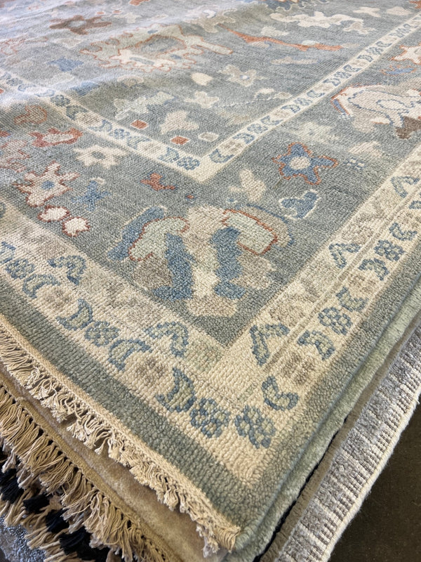 Aurora 9.6x13 Geenish Blue Hand-Knotted Oushak Rug | Banana Manor Rug Company