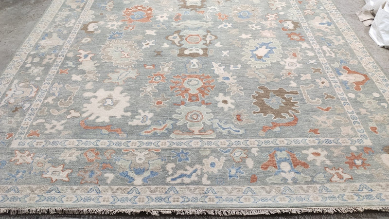 Aurora 9.6x13 Geenish Blue Hand-Knotted Oushak Rug | Banana Manor Rug Company