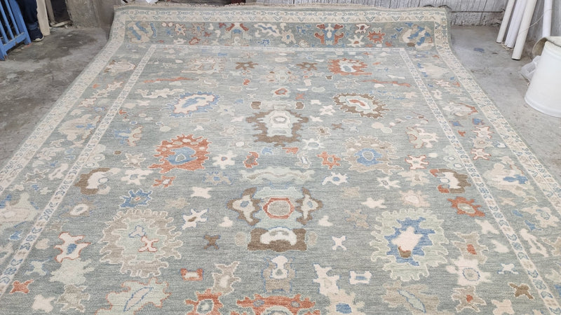 Aurora 9.6x13 Geenish Blue Hand-Knotted Oushak Rug | Banana Manor Rug Company