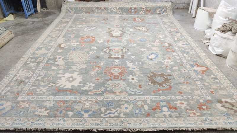 Aurora 9.6x13 Geenish Blue Hand-Knotted Oushak Rug | Banana Manor Rug Company