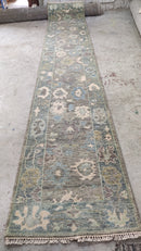 Ausha 2.6x14 Brownish Grey Hand-Knotted Oushak Runner | Banana Manor Rug Company