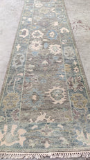 Ausha 2.6x14 Brownish Grey Hand-Knotted Oushak Runner | Banana Manor Rug Company