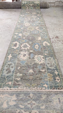 Ausha 2.6x14 Brownish Grey Hand-Knotted Oushak Runner | Banana Manor Rug Company