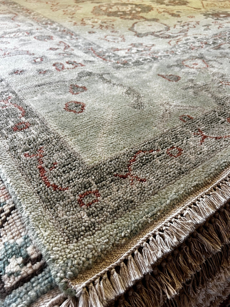 Ava Larsen 8.9x12 Light Green Hand-Knotted Oushak Rug | Banana Manor Rug Factory Outlet