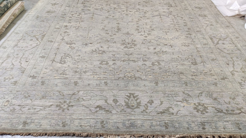 Avery 11x13.9 Grey and Silver Hand-Knotted Oushak Rug | Banana Manor Rug Company