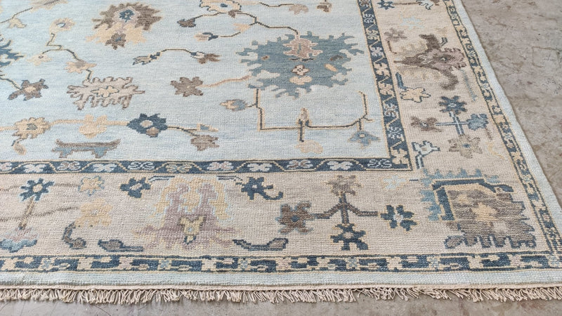 Avril 8x10 Aqua Blue and Sand Hand-Knotted Oushak Rug | Banana Manor Rug Company