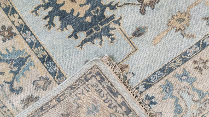 Avril 8x10 Aqua Blue and Sand Hand-Knotted Oushak Rug | Banana Manor Rug Company