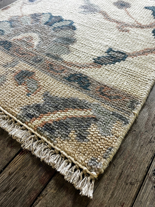 "Aya" Blue and Cream Hand-Knotted Oushak 8x10 | Banana Manor Rug Company