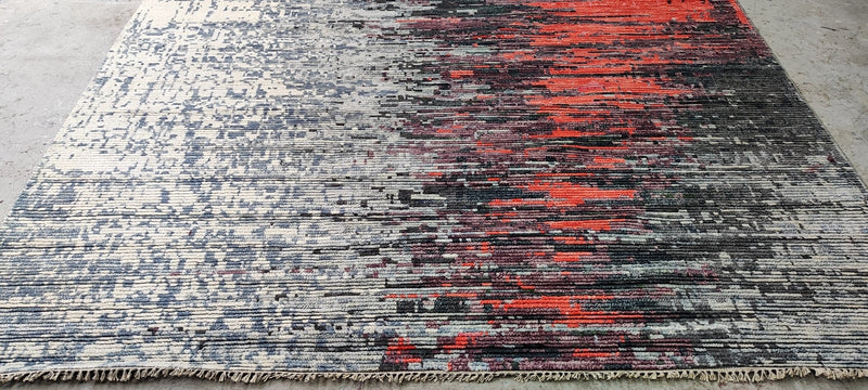 Aylar Lie 8x10.3 Grey and Red Hand-Knotted Abstract Rug | Banana Manor Rug Company