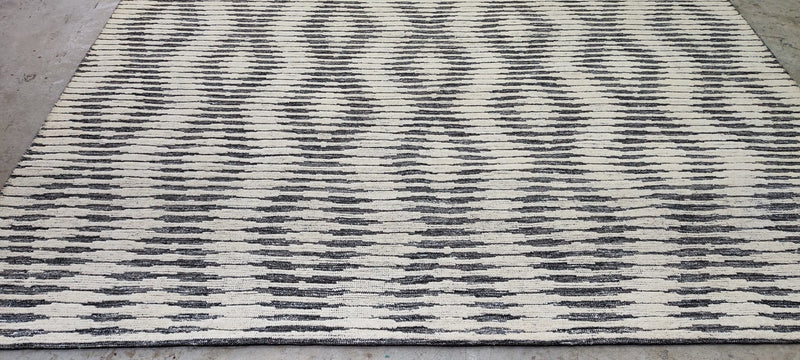 Bacilos Hand-Knotted Modern Rug Ivory and Grey High-Low 9.3x11.9 | Banana Manor Rug Company