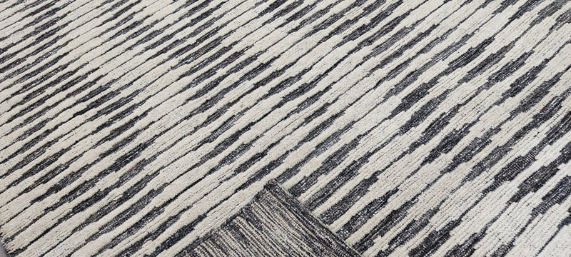 Bacilos Hand-Knotted Modern Rug Ivory and Grey High-Low 9.3x11.9 | Banana Manor Rug Company