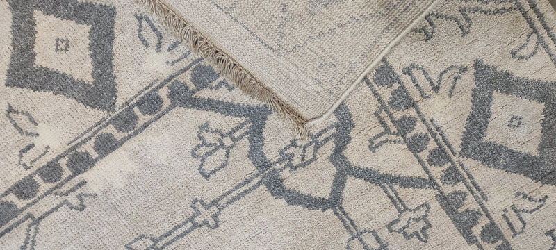Barbara Allen 9x11.9 Ivory Hand-Knotted Oushak Rug | Banana Manor Rug Company