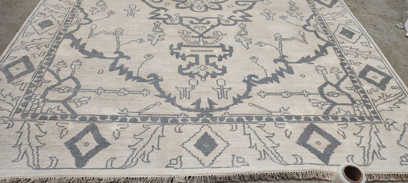 Barbara Allen 9x11.9 Ivory Hand-Knotted Oushak Rug | Banana Manor Rug Company