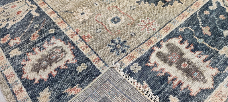 Barbara Allen de Kwiatkowski 9x11.9 Tan and Grey Hand-Knotted Oushak Rug | Banana Manor Rug Company