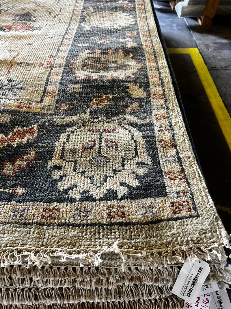 Barbara Allen de Kwiatkowski 9x11.9 Tan and Grey Hand-Knotted Oushak Rug | Banana Manor Rug Factory Outlet