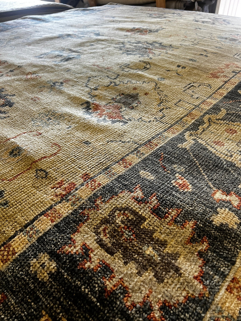 Barbara Allen de Kwiatkowski 9x11.9 Tan and Grey Hand-Knotted Oushak Rug | Banana Manor Rug Factory Outlet