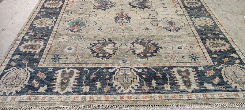 Barbara Allen de Kwiatkowski 9x11.9 Tan and Grey Hand-Knotted Oushak Rug | Banana Manor Rug Company