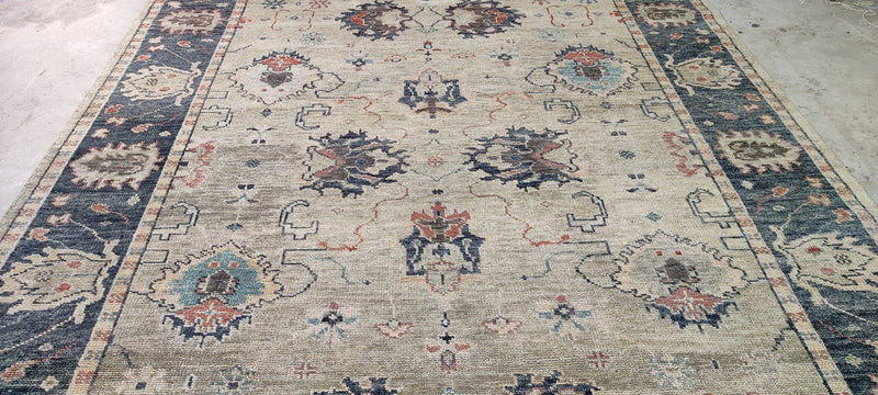 Barbara Allen de Kwiatkowski 9x11.9 Tan and Grey Hand-Knotted Oushak Rug | Banana Manor Rug Company