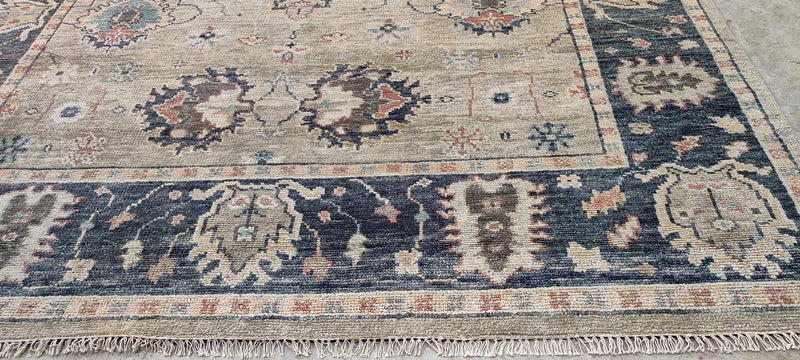 Barbara Allen de Kwiatkowski 9x11.9 Tan and Grey Hand-Knotted Oushak Rug | Banana Manor Rug Company