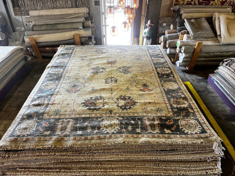 Barbara Allen de Kwiatkowski 9x11.9 Tan and Grey Hand-Knotted Oushak Rug | Banana Manor Rug Factory Outlet