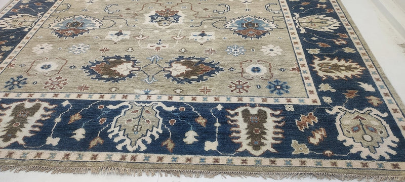 Barbara Allen de Kwiatkowski 9x11.9 Tan and Grey Hand-Knotted Oushak Rug | Banana Manor Rug Factory Outlet