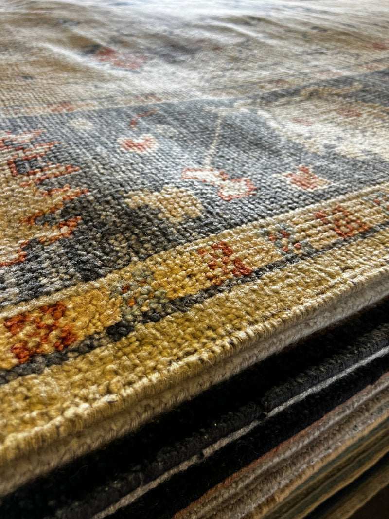 Barbara Allen de Kwiatkowski 9x11.9 Tan and Grey Hand-Knotted Oushak Rug | Banana Manor Rug Factory Outlet