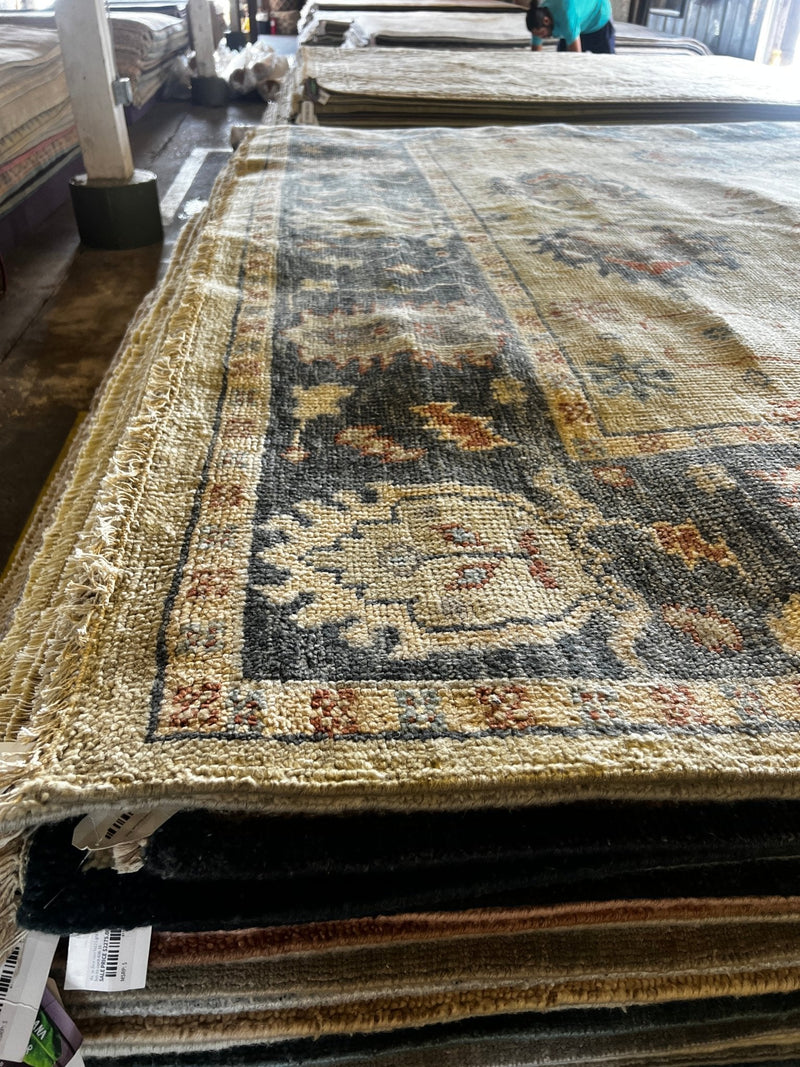 Barbara Allen de Kwiatkowski 9x11.9 Tan and Grey Hand-Knotted Oushak Rug | Banana Manor Rug Factory Outlet