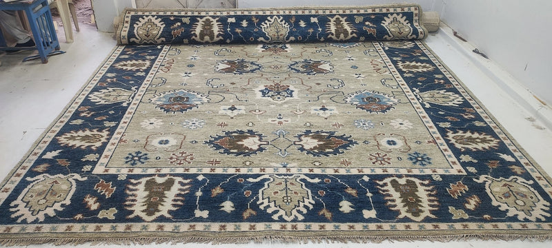 Barbara Allen de Kwiatkowski 9x11.9 Tan and Grey Hand-Knotted Oushak Rug | Banana Manor Rug Factory Outlet