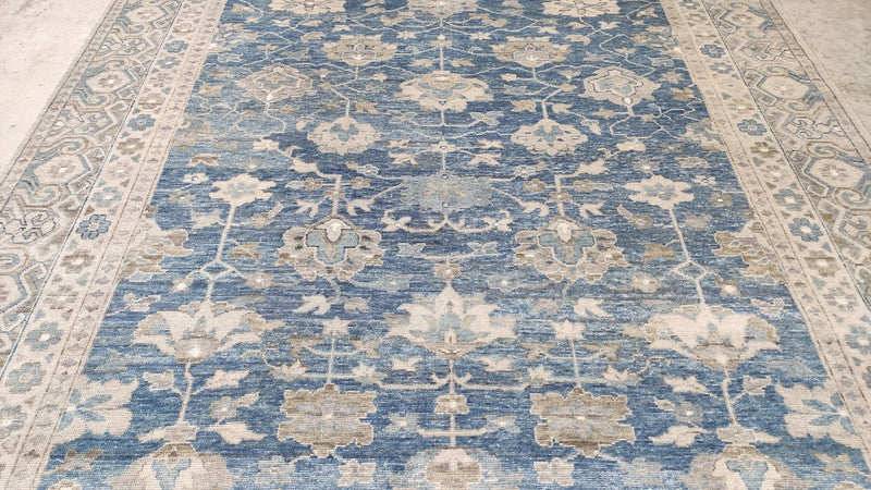 Barbara Payton 9x12 Blue and Beige Hand-Knotted Oushak Rug | Banana Manor Rug Company