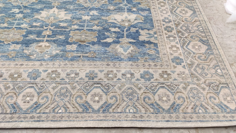 Barbara Payton 9x12 Blue and Beige Hand-Knotted Oushak Rug | Banana Manor Rug Company