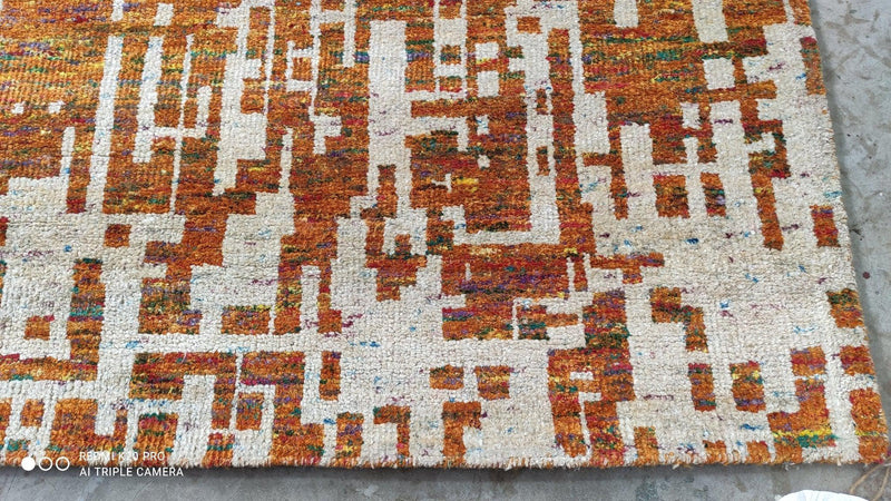 Barrera 9x12 Hand-Knotted Orange and Ivory Modern Rug | Banana Manor Rug Company