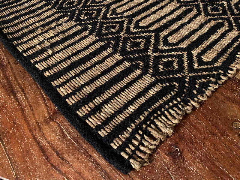 Beach Hut Black Wool Woven with Jute Rug | Banana Manor Rug Company