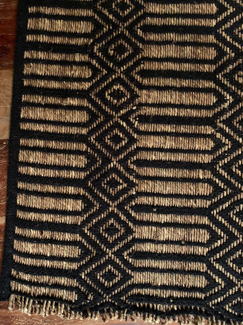 Beach Hut Black Wool Woven with Jute Rug | Banana Manor Rug Company