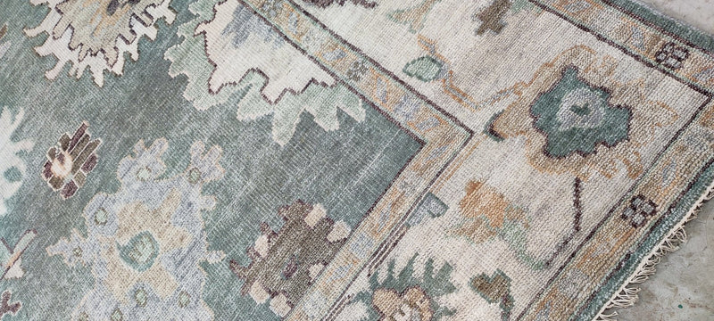 Beata Heuman 9.9x14 Light Green and Tan Hand-Knotted Oushak Rug | Banana Manor Rug Company