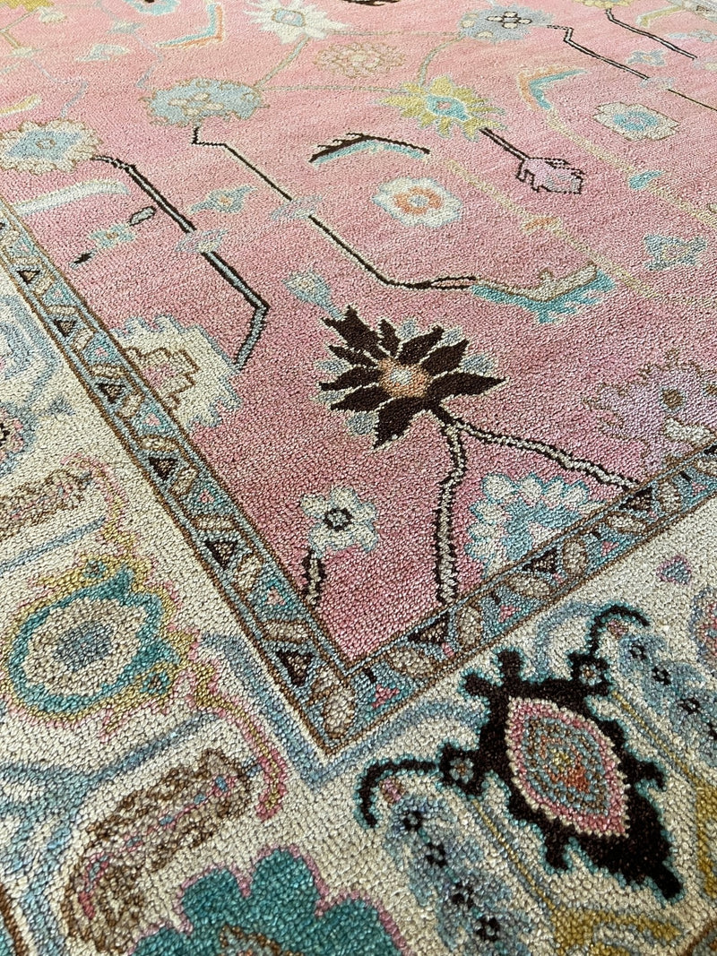 Beatrice 8x10 Pink and Ivory Hand-Knotted Oushak Rug | Banana Manor Rug Company