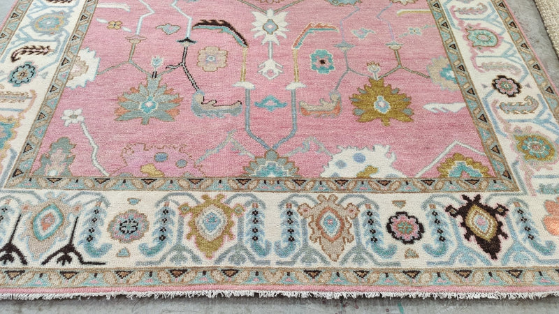 Beatrice 8x10 Pink and Ivory Hand-Knotted Oushak Rug | Banana Manor Rug Company