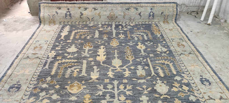 Beauregard Houston-Montgomery 9x12 Blue and Tan Hand-Knotted Oushak Rug | Banana Manor Rug Company